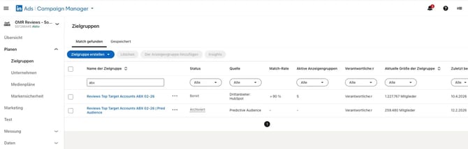 HubSpot Anzeigen → Zielgruppen_ synchronisierte Listen für LinkedIn ABM.