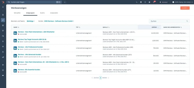 LinkedIn Campaign Manager → Zielgruppen_ hochgeladene Account-Liste aus Clay nach erfolgreichem Match.