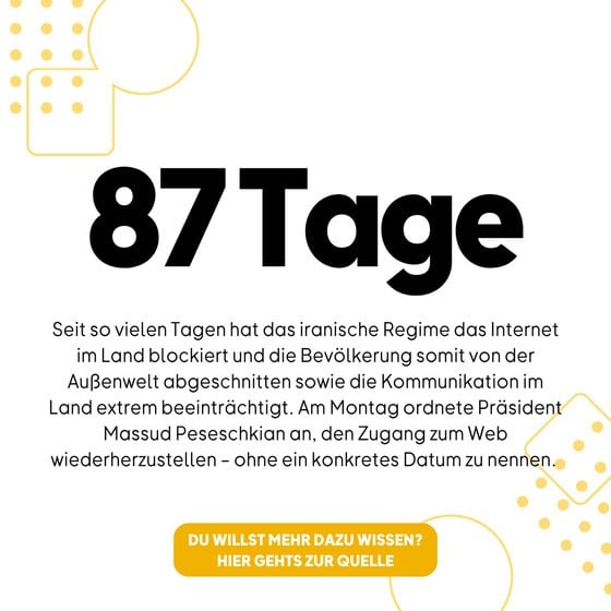 Das iranische Regime hat das Internet im Land seit 87 Tagen blockiert