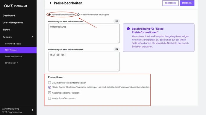 keine preioptionen